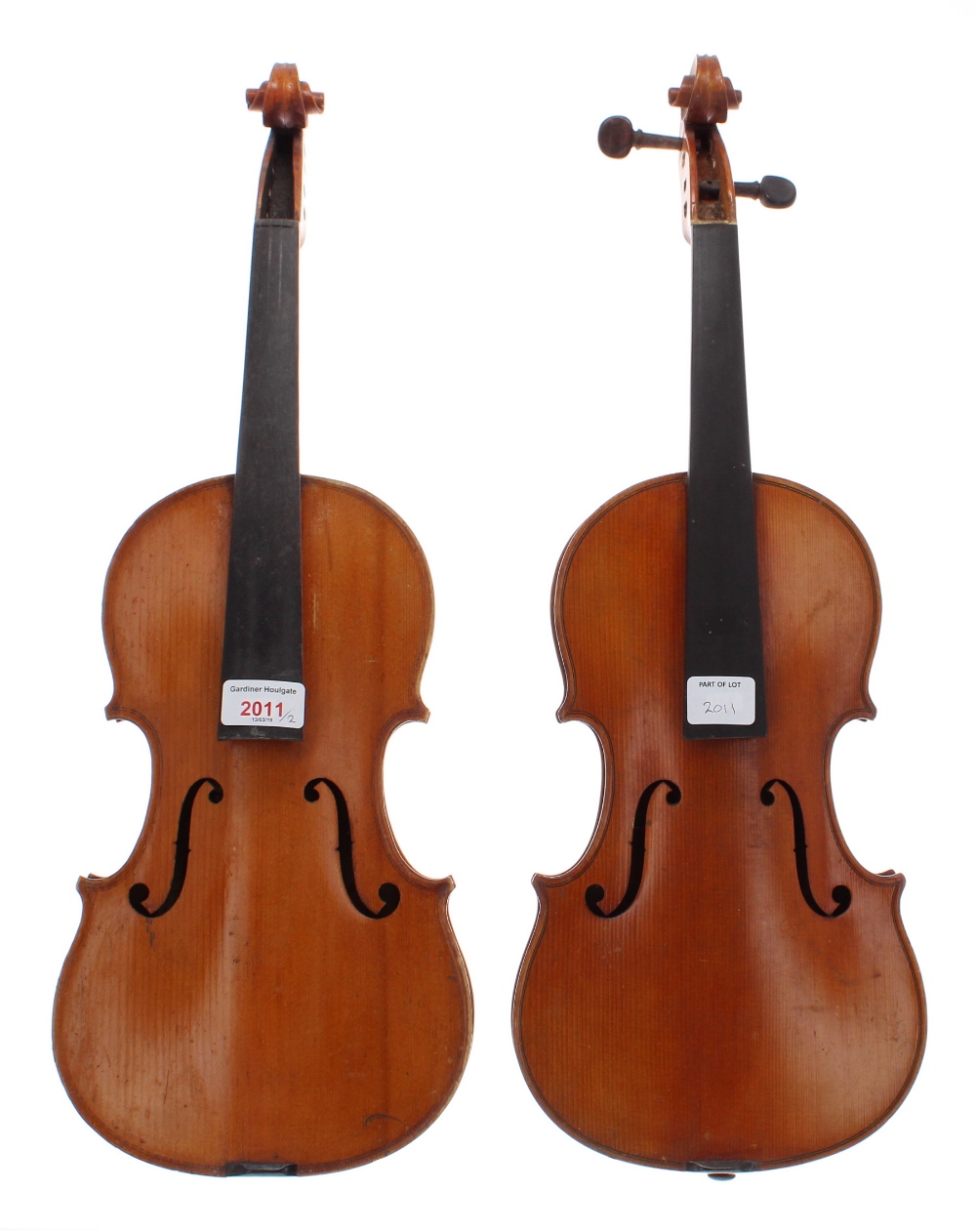 French three-quarter size Stradivari copy violin circa 1920, 13", 33cm; also another French Dulcis