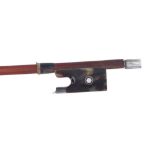 French silver mounted violin bow stamped A. Vigneron á Paris, the stick round, the frog inlaid