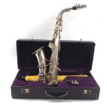 C.G. Conn Limited silver plated alto saxophone, ser. no. M252983, with crook, mouthpiece and