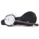 Ozark five string banjo, soft case