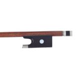 French nickel mounted violin bow by L. Morizot Pere, unstamped, the stick round, the ebony frog