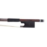 German silver mounted violin bow stamped G. Steinel, the stick octagonal, the ebony frog inlaid with