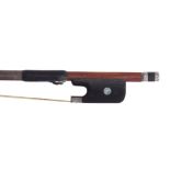 German silver mounted viola bow by and stamped Conrad Gotz, the stick octagonal, the ebony frog