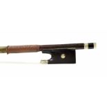 German violin bow by and stamped Arthur Thoma, the stick round, the ebony frog inlaid with pearl