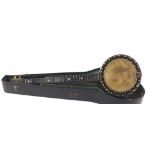 Old five string zither unnamed banjo, with rosewood inlaid resonator and geometric mother of pearl