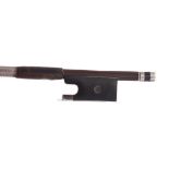 French silver mounted violin bow branded Chanot, the stick octagonal, the ebony frog inlaid with