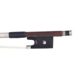 Good French silver mounted viola bow of the Pajeot workshop, unstamped, the stick round, the ebony