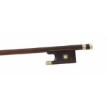 Good French nickel mounted violin bow by and stamped Jean-Joseph Martin circa 1880, the stick round,