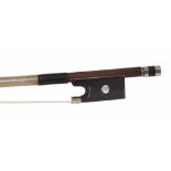 French nickel mounted violin bow attributed the Louis Bazin School, stamped C. Bazin, the stick