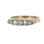Antique 18ct old-cut diamond five stone ring in a carved shank, 3.9gm, rIng size P