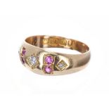 Edwardian 18ct ruby and diamond gypsy ring, 7.5mm, 4.1gm, ring size M