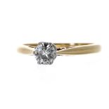 18ct solitaire round brilliant-cut diamond ring, 0.40ct approx, clarity SI1, colour H/I, 2.5gm, ring