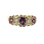 18ct claw set ruby and old-cut diamond ring, Birmingham 1912, band width 7mm, 2.3gm, ring size K