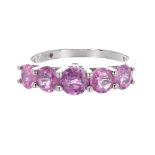 Iliana 18k white gold pink sapphire five stone ring, estimated 2.46ct approx, 3.7gm, ring size