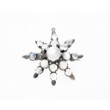 Cabouchon moonstone silver set star brooch, 5.2gm, 35mm wide