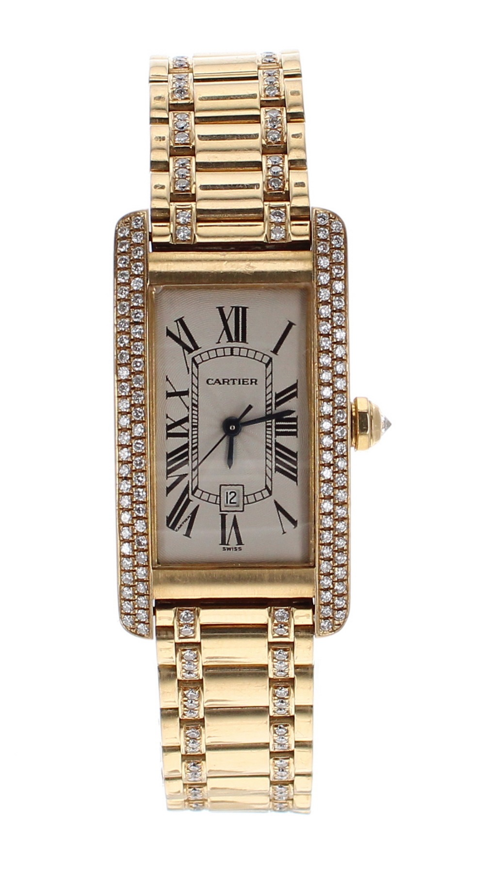 Cartier Tank Américane 18k automatic diamond set bracelet watch, ref 1725, serial no. PL1xxxx,