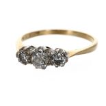 18ct and platinum round brilliant-cut three stone diamond ring, 0.55ct approx, 2gm, ring size M