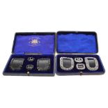 Four piece buckle set decorated with a jet jewelled border, within a fitted case from Ede, Son &