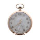 9ct lever dress pocket watch, import hallmarks London 1929, unsigned movement with compensated