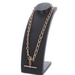 Heavy 9ct watch Albert chain with T bar and swivel clasps, 66.6gm, 18" long