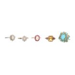 18ct white gold opal diamond cluster ring, ring size Q/R, 18ct opal ring, ring size L/M, two 9ct