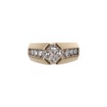14k gentleman's diamond set ring, with princess and round brilliant-cuts, band width 10mm, 13.3gm,