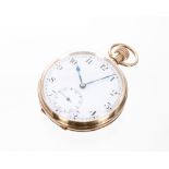 9ct lever pocket watch, Birmingham 1925, the dial with Arabic numerals and subsidiary seconds,