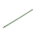 Attractive 9ct emerald and diamond link bracelet, set with twenty-five jade stones and forty-eight