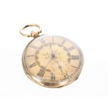 14ct cylinder engine turned pocket watch, the 44mm gilt Roman numeral dial with subsidiary seconds