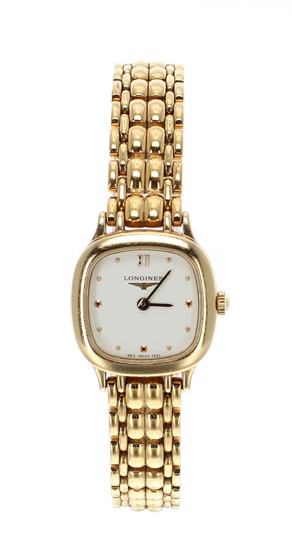 Longines square cased gold plated and stainless steel lady's bracelet watch, ref. L5 125 2,