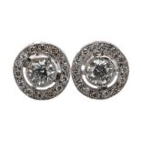 Art Deco style pair of 18k white gold diamond stud wheel earrings, approx 0.75ct, clarity SI2,