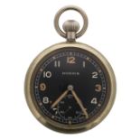 Moeris Military issue lever pocket watch, 15 jewel movement, black dial with luminous Arabic