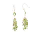 Pair of 14k peridot drop earrings, 3.1gm, drop 42mm approx