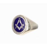 Masonic 9ct gold revolving enamel ring, 8.1gm, band width 16mm, ring size N