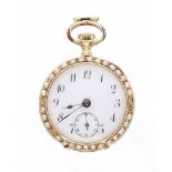 Attractive Continental 18k and enamel lever fob watch, dial with Arabic numerals and subsidiary