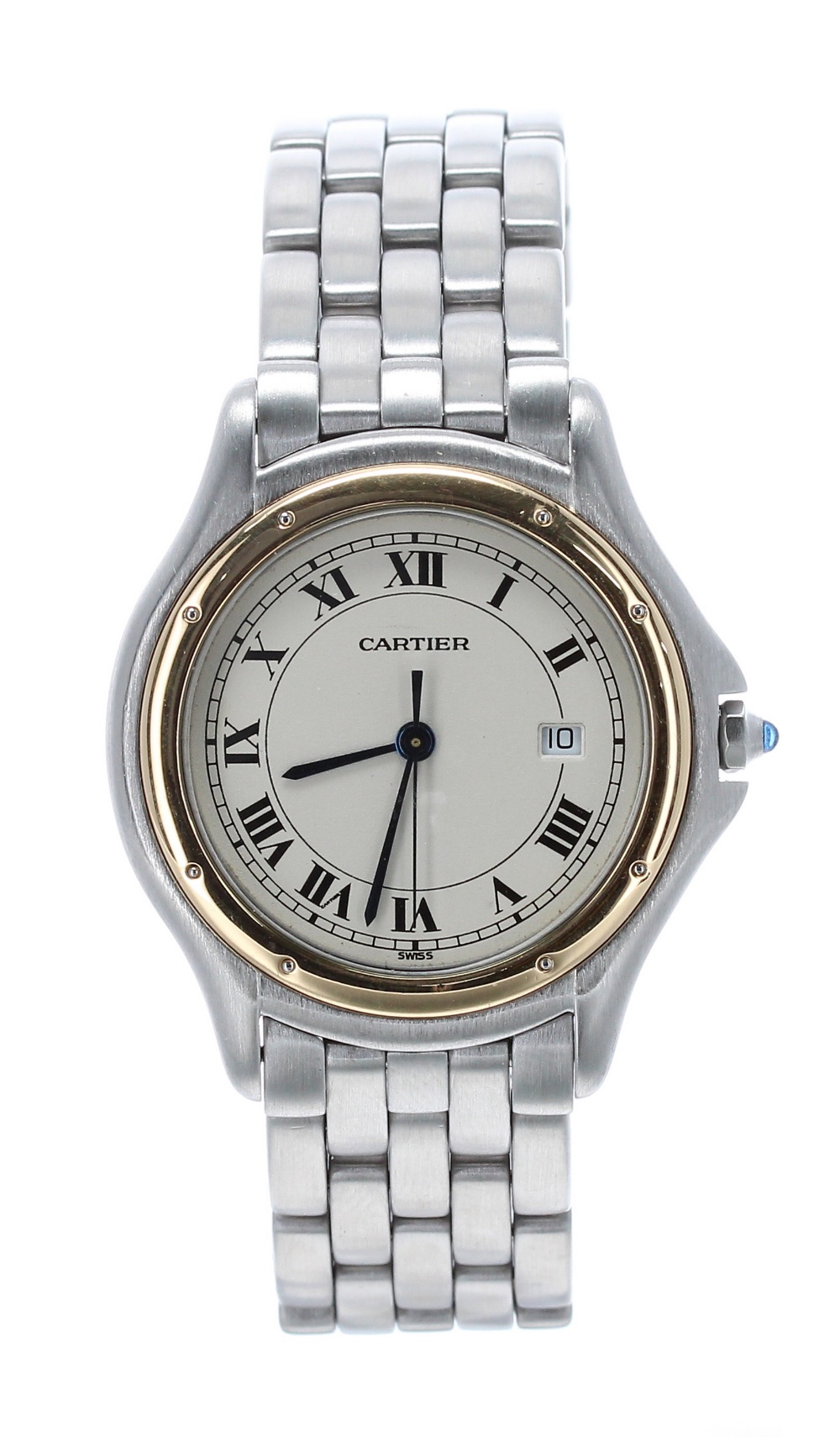 Cartier Cougar stainless steel gentleman's bracelet watch, ref. 187904, circular cream dial with