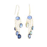 Pair of 14k sapphire drop earrings, 1.2gm, drop 34mm approx