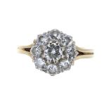 18ct nine stone round brilliant-cut diamond floral cluster ring, 1.13ct approx, clarity SI1-2 colour