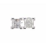 Pair of 18k white gold princess-cut diamond ear studs, 2.50ct approx, clarity I1-2, colour I/J, 2.