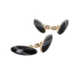 Pair of gold and black agate cufflinks, 6.9gm, 20mm x 7mm