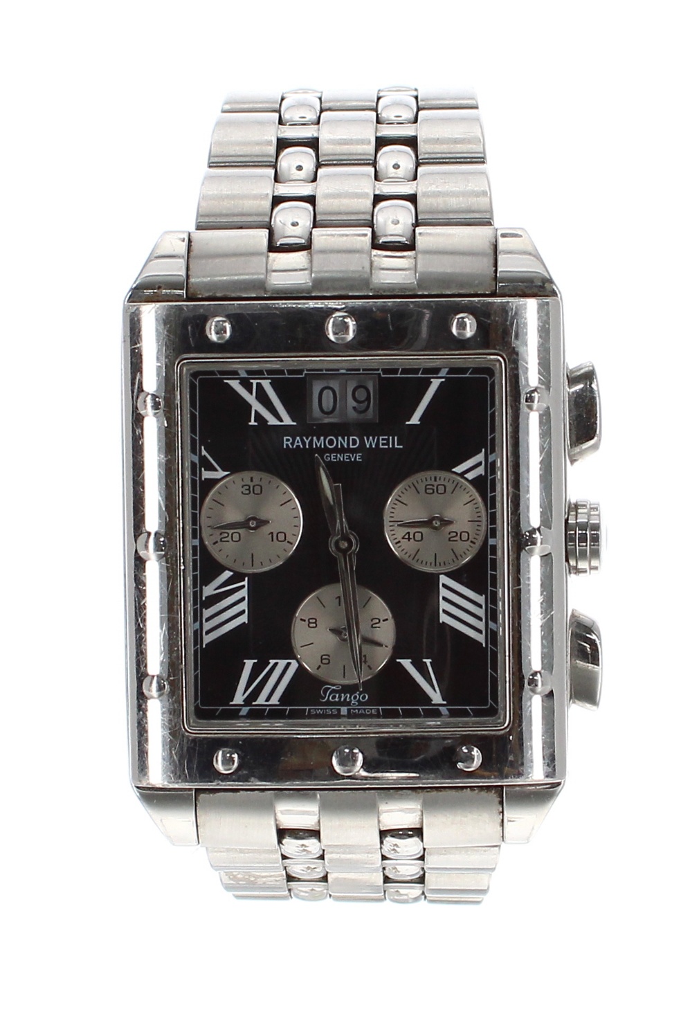 Raymond Weil Geneve Tango Chronograph rectangular stainless steel gentleman's bracelet watch, ref.