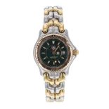 Tag Heuer SEL Professional 200m two tone lady's bracelet watch, ref. WG 1326, circular black dial,