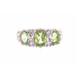 Antique style 9k peridot and diamond claw set ring, band width 9mm, 3.5gm, ring size O