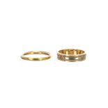 18ct white and yellow gold band ring, 4.4gm; also a 22ct band ring, 2.7gm (2)