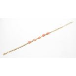 14k five stone coral set bracelet, 5.6gm, 9" long