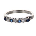 18k white gold seven stone sapphire and diamond half eternity ring, band width 3mm, 2.8gm, ring size