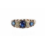 Edwardian 18ct claw set sapphire and diamond ring, 7mm, 2.5gm, ring size M