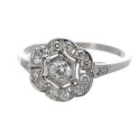 Attractive platinum diamond floral cluster ring, approx 0.45ct, cluster 12mm x 11mm, 3.3gm, ring