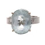 18k white gold aquamarine single stone ring, the oval aquamarine 14mm x 12mm, estimated 6.50ct