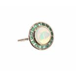 9k opal, emerald and diamond oval cluster ring, 16mm diameter, 4.2gm, ring size L/M